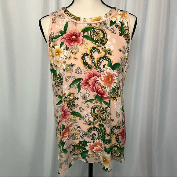Carmen Marc Valvo Pink Floral Mixed Media Sleeveless Blouse - size Small - Picture 4 of 10